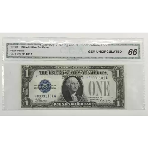 $1 1928-A blue seal. Small Silver Certificates 1601