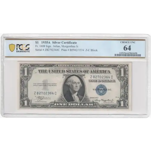 $1 1935-A blue seal. Small Silver Certificates 1608 (2)