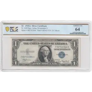 $1 1935-A blue seal. Small Silver Certificates 1608 (2)