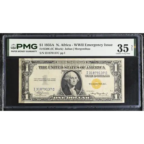 $1 1935-A yellow seal Emergency Notes Issued During WW2 2306 (2)