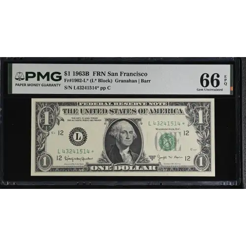 $1 1963-B. Green seal. Small Size $1 Federal Reserve Notes 1902-L* (2)