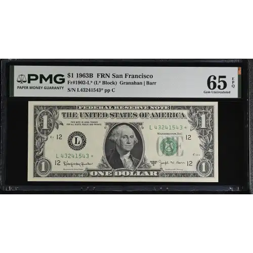 $1 1963-B. Green seal. Small Size $1 Federal Reserve Notes 1902-L* (2)
