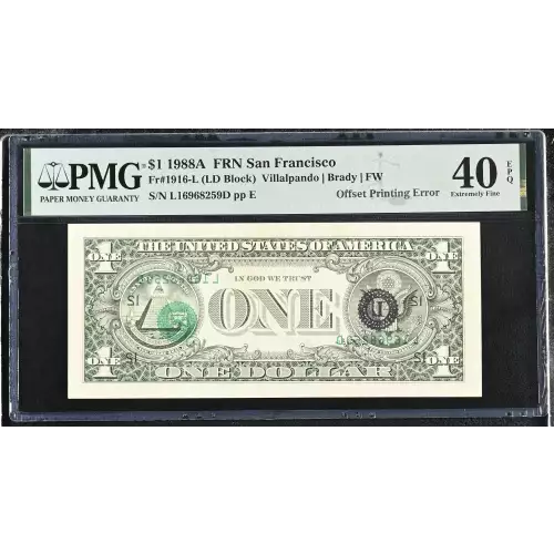 $1 1988-A. Green seal. Small Size $1 Federal Reserve Notes 1916-L