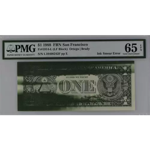 $1 1988 Green seal. Small Size $1 Federal Reserve Notes 1914-L