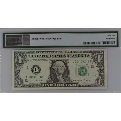 $1 1988 Green seal. Small Size $1 Federal Reserve Notes 1914-L (2)