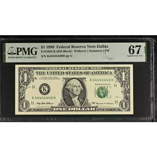 $1 1999 Green seal. Small Size $1 Federal Reserve Notes 1925-K