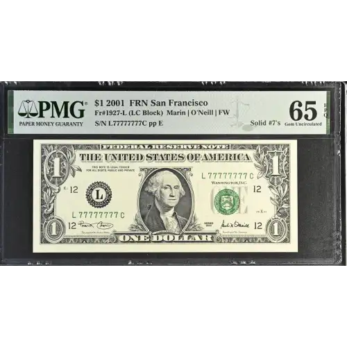 $1 2001 Green seal. Small Size $1 Federal Reserve Notes 1927-L (2)