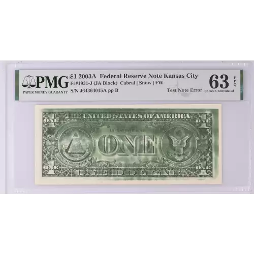 $1 2003-A. Green seal. Small Size $1 Federal Reserve Notes 1931-J