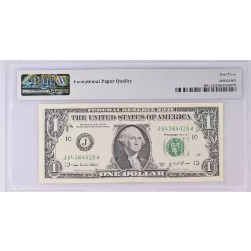 $1 2003-A. Green seal. Small Size $1 Federal Reserve Notes 1931-J (2)