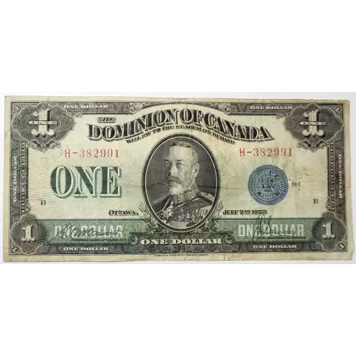 1 Dollar 2.7.1923, 1923-1925 Regular Issue c. Blue seal. Signature McCavour-Saunders. Group 1 Dominion of Canada 33