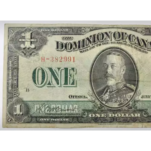 1 Dollar 2.7.1923, 1923-1925 Regular Issue c. Blue seal. Signature McCavour-Saunders. Group 1 Dominion of Canada 33 (3)