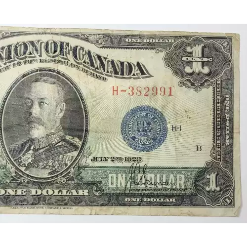 1 Dollar 2.7.1923, 1923-1925 Regular Issue c. Blue seal. Signature McCavour-Saunders. Group 1 Dominion of Canada 33 (4)