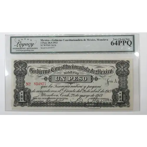 1 Peso 28.5.1913, DECREE OF APRIL 26, 1913  Mexico - Revolutionary S626