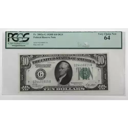 $10 1928-B. Exists with both light and dark Green seals Small Size $10 Federal Reserve Notes 2002-G