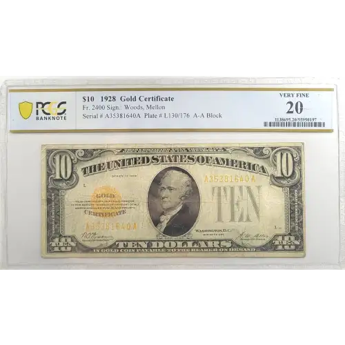 $10 1928 Gold Seal Small Size Gold Certificates 2400