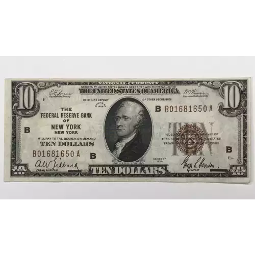 $10 1929 brown seal Small Federal Reserve Bank Notes 1860-B