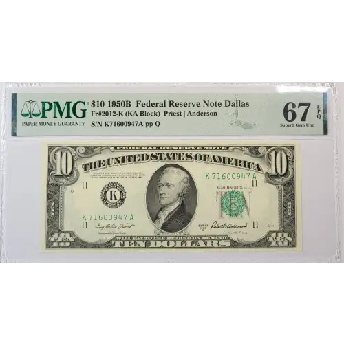 $10 1950-B.  Small Size $10 Federal Reserve Notes 2012-K
