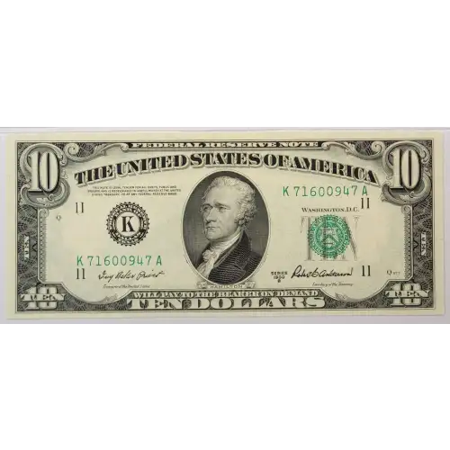 $10 1950-B.  Small Size $10 Federal Reserve Notes 2012-K (2)