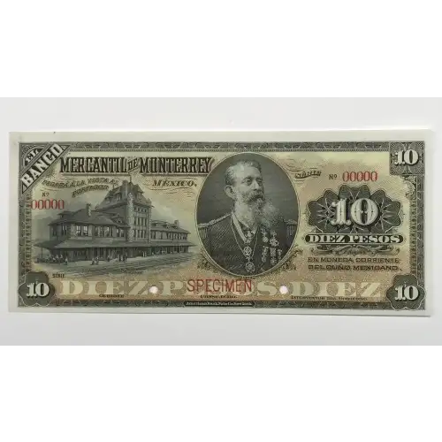 10 Pesos 1906; 1911, 1900-11 ISSUE S. Specimen. Series T, ND. Mexico S353A