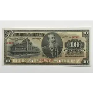 10 Pesos 1906; 1911, 1900-11 ISSUE S. Specimen. Series T, ND. Mexico S353A