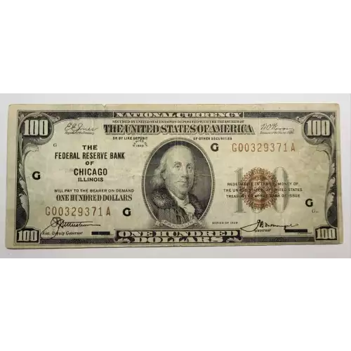 $100 1929 brown seal Small Federal Reserve Bank Notes 1890-G