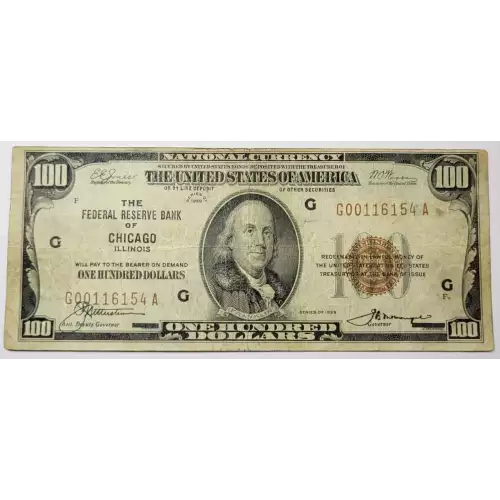 $100 1929 brown seal Small Federal Reserve Bank Notes 1890-G