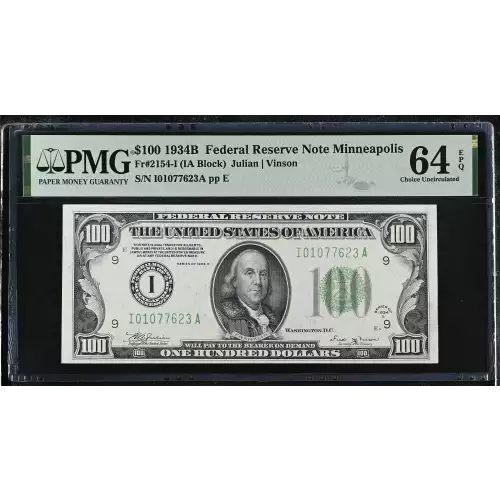 $100 1934-B.  Small Size $100 Federal Reserve Notes 2154-I