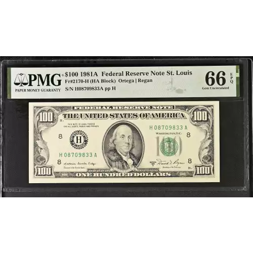$100 1981-A.  Small Size $100 Federal Reserve Notes 2170-H