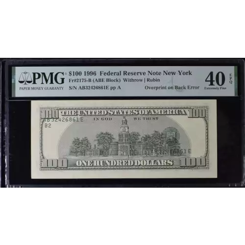 $100 1996  Small Size $100 Federal Reserve Notes 2175-B