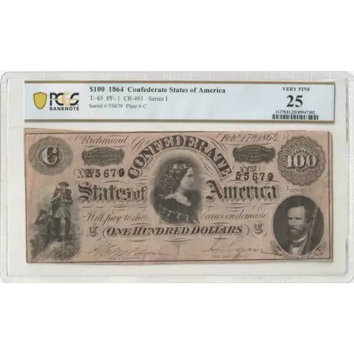 $100   Issues of the Confederate States of America CS-65 (2)
