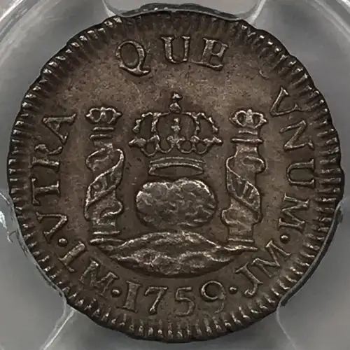 1759 LM JM Peru Silver 1/2 Real PCGS AU Details (cleaned) (2)
