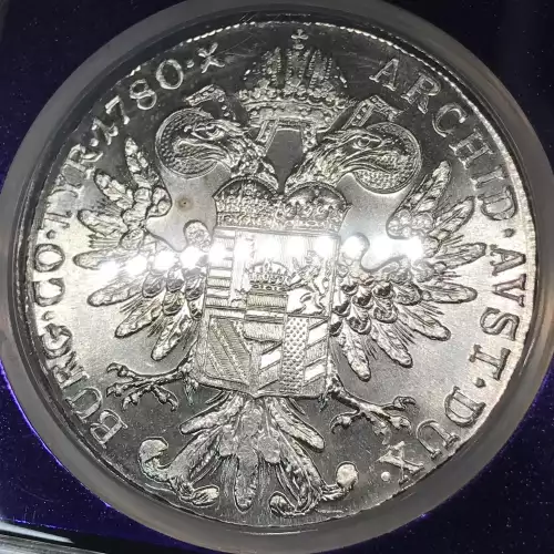 1780-Dated Maria Theresa Austria Silver Thaler Modern Restrike NGC MS-64 - TraderBea label & core (2)