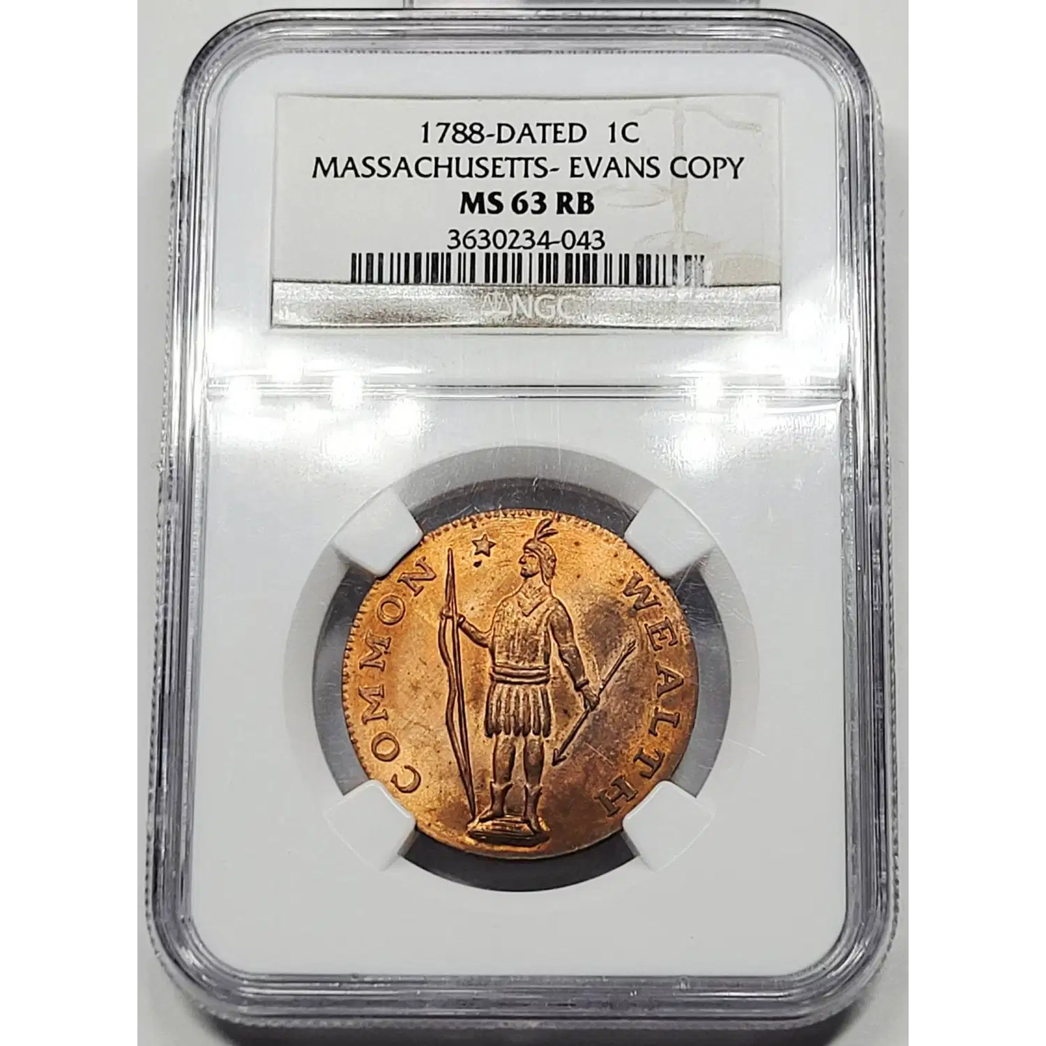 1788 Dated Post Colonial Restrike Massachusetts Evans Copy 1c NGC MS-63 ...
