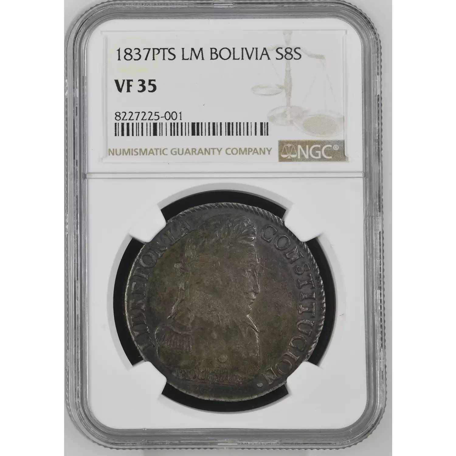 1837-PTS LM Bolivia Silver 8 SOLES NGC VF-35 - Old Pueblo Coin