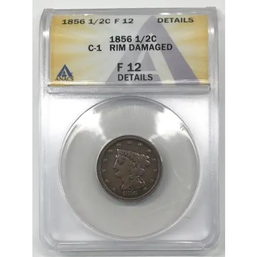 1856 P Braided Hair Half Cent ANACS F-12 Details (rim damage) - C-1