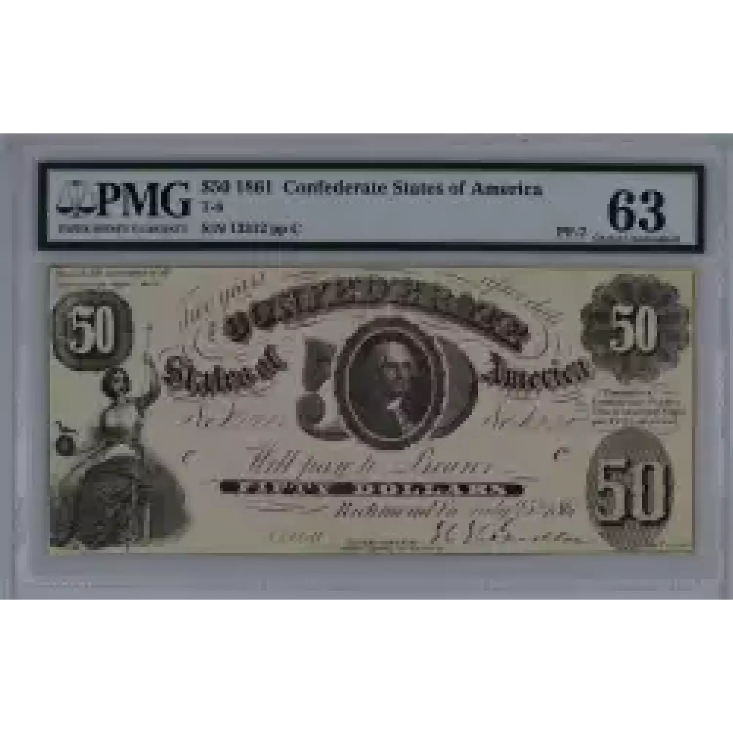 1861 CONFEDERATE STATES $50 NOTE T-8 PMG CHOICE UNCIRCULATED 63 FRICKE PLUS (3)