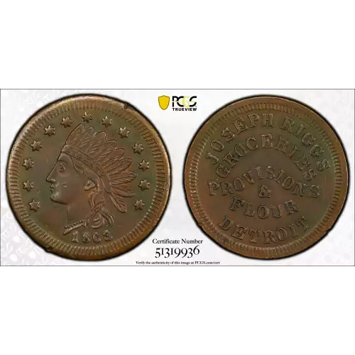 1863 Token F-225BI-1a Copper RE Joseph Riggs MI, BN (2)