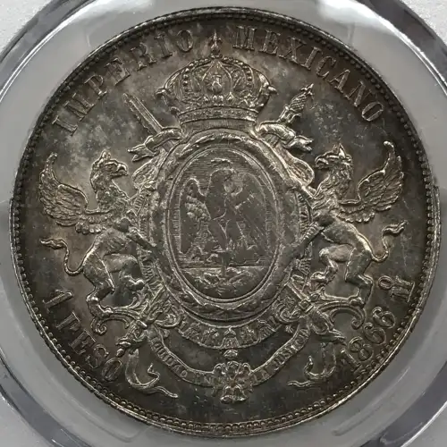 1866-Mo Peso Maximilian KM-388.1  Ag (3)