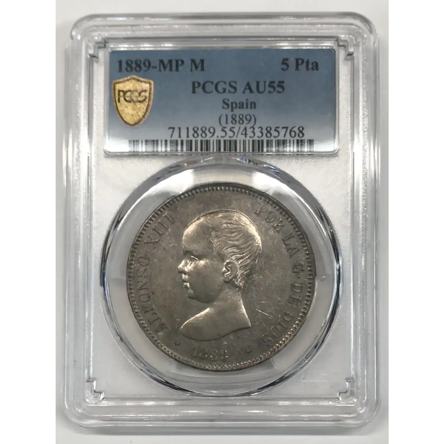 1889-MP M Spain Silver 5 PESETAS PCGS AU-55 - Old Pueblo Coin