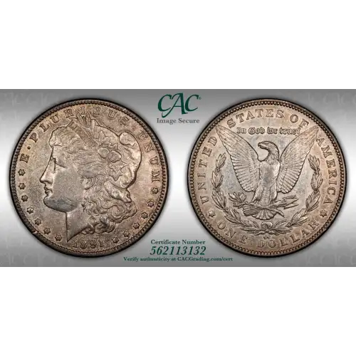 1891 CC Morgan Silver Dollar CACG AU Details