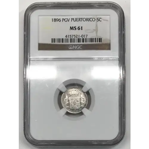 1896 PGV PUERTO RICO Silver 5 CENTAVOS NGC MS-61