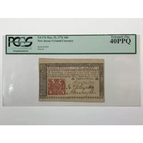 18d March 25, 1776  COLONIAL CURRENCY NJ-176