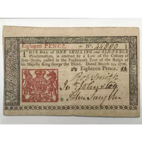 18d March 25, 1776  COLONIAL CURRENCY NJ-176 (2)