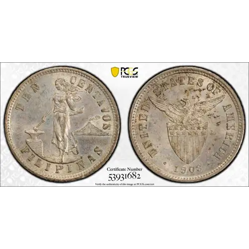 1903 US Philippines Silver 10 Centavos PCGS MS-63