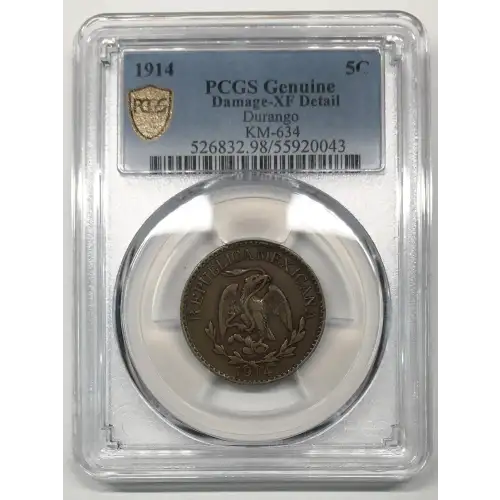 1914 Durango Mexico Revolutionary Brass 5 Centavos PCGS XF Details (2)
