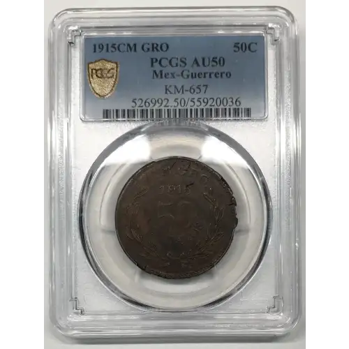 1915 CM GRO Guerrero Mexico Revolutionary Copper 20 Centavos PCGS AU-50 (2)