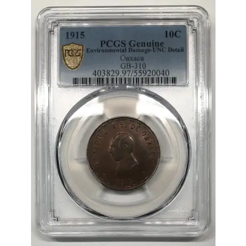 1915 Oaxaca Mexico Revolutionary Copper 10 Centavos PCGS UNC Details  (2)