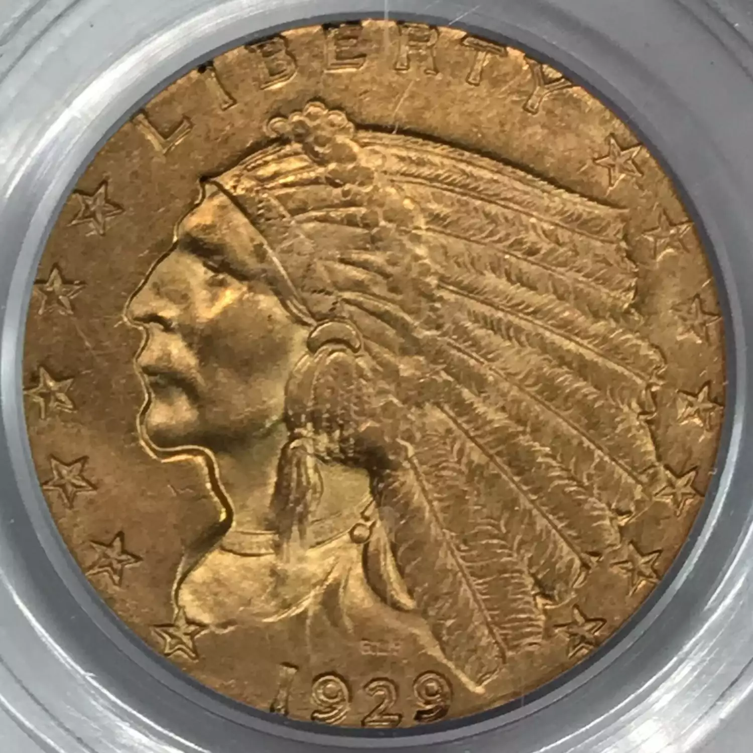 1929-2-50-gold-indian-head-quarter-eagle-pcgs-ms-63-old-pueblo-coin