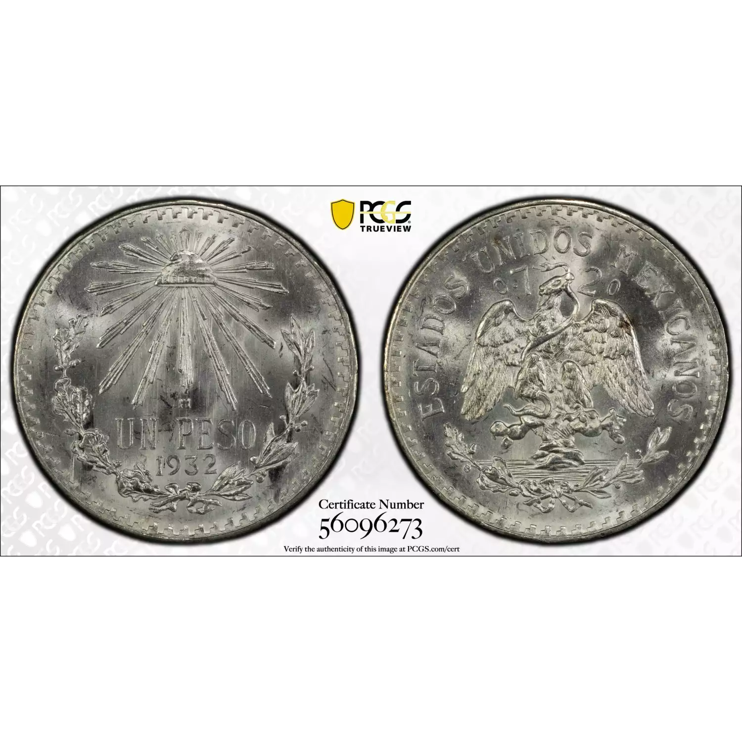 メキシコ 1932年 銀貨 1932-M MEXICO Silver PESO PCGS MS-65 Open 9 KM-455 - Old Pueblo Coin