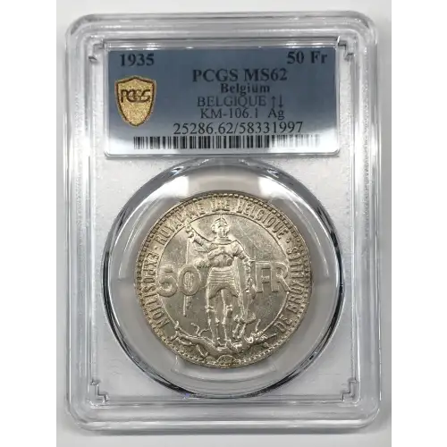 1935 50 Fr BELGIQUE  ↑↓ KM-106.1  Ag (3)